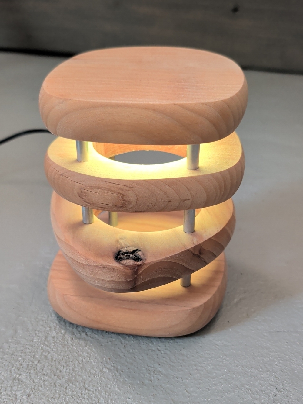 Handcrafted Wooden Stack LED Table Lamp - Natural Wood Set Of 2